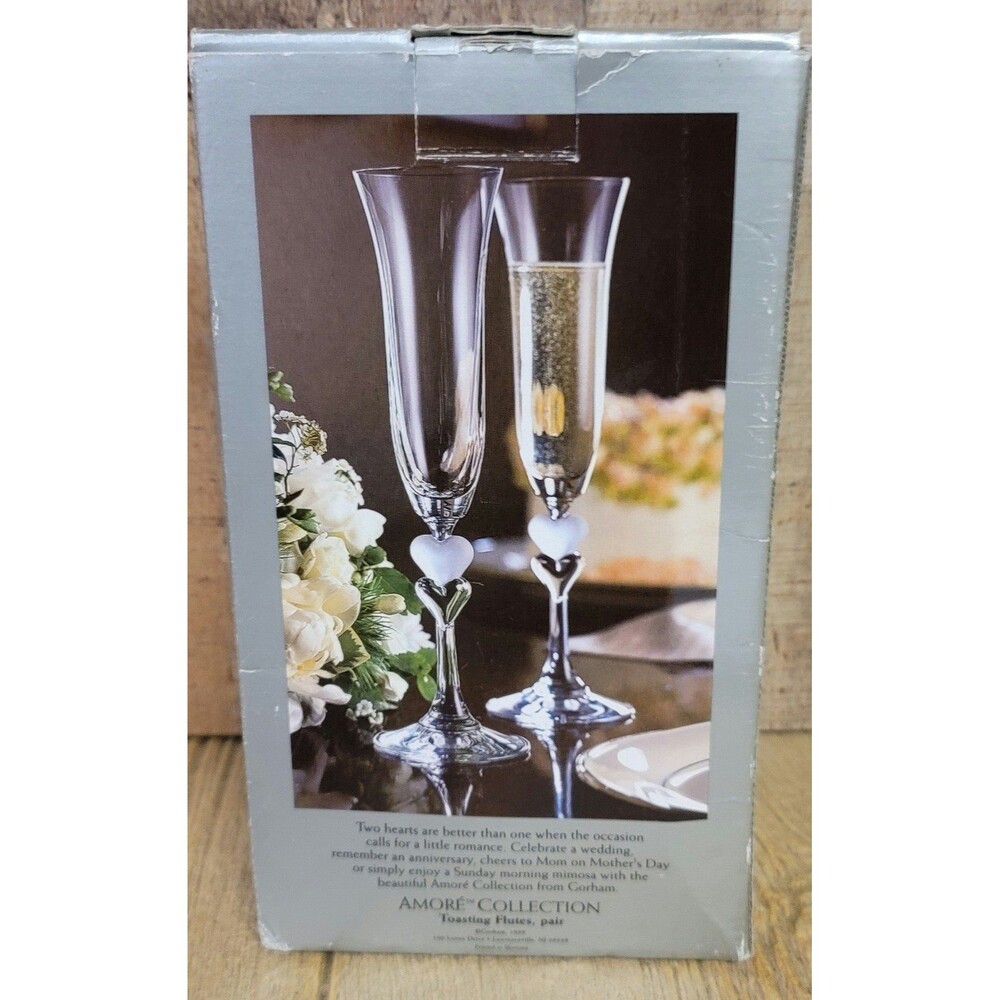 Gorham Double Heart Amore Collection. Pair of Celebration Flutes